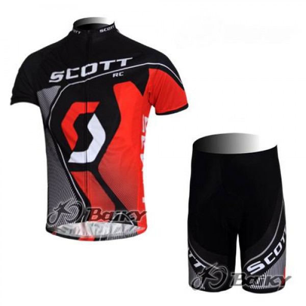 Scott Racing Team Radbekleidung Radtrikot Kurzarm und Fahrradhosen Kurz Schwarz Rot OWOO955