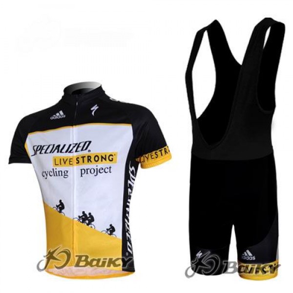 Specialized Livestrong Fahrradbekleidung Satz Fahrradtrikot Kurzarm Trikot und Kurz Trägerhose Weiß Gelb IGDY251