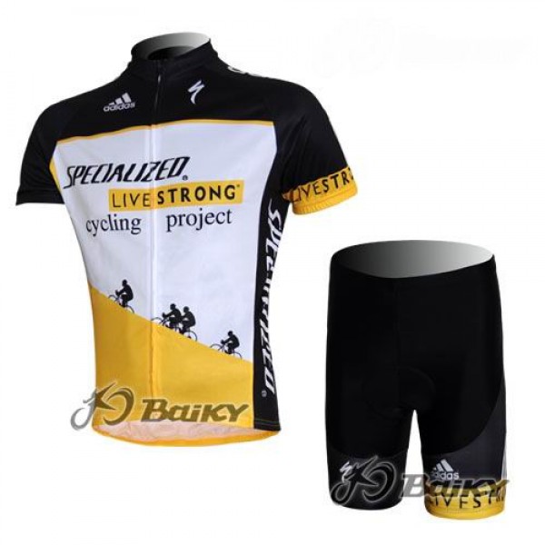 Specialized Livestrong Radbekleidung Radtrikot Kurzarm und Fahrradhosen Kurz Weiß Gelb LDUO576