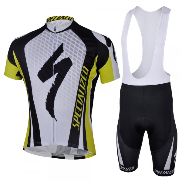 2013 Specialized Fahrradbekleidung Satz Fahrradtrikot Kurzarm Trikot und Kurz Trägerhose Weiß Schwarz Gelb SHWE548