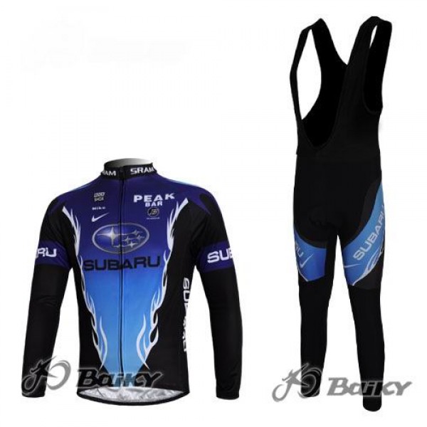 Subaru Peak Bar Team Fahrradbekleidung Radtrikot Satz Langarm und Lange Trägerhose Schwarz Blau DCVY529