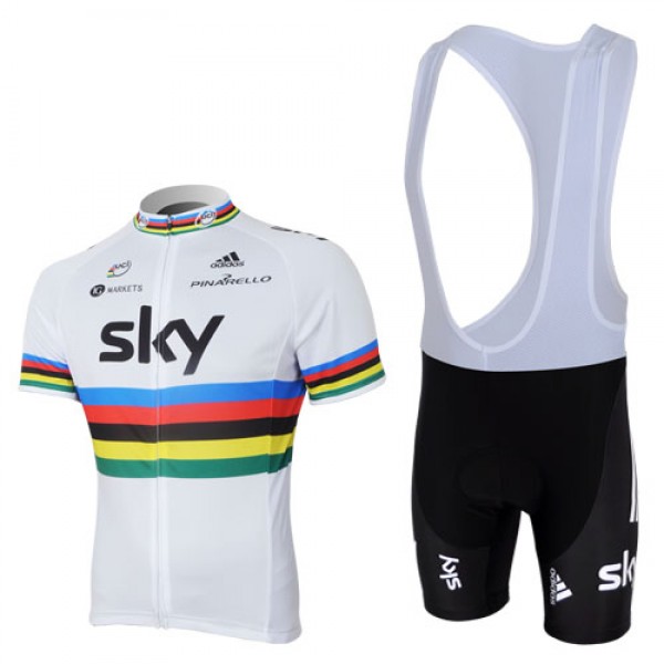 2013 Team Sky UCI Fahrradbekleidung Satz Fahrradtrikot Kurzarm Trikot und Kurz Trägerhose Weiß Schwarz OWYK839