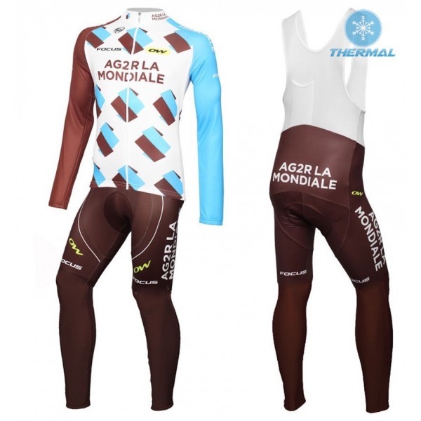 2016 Team Ag2r thermisch Fahrradbekleidung Satz Radtrikot Langarm+Lang Trägerhose FWWW712