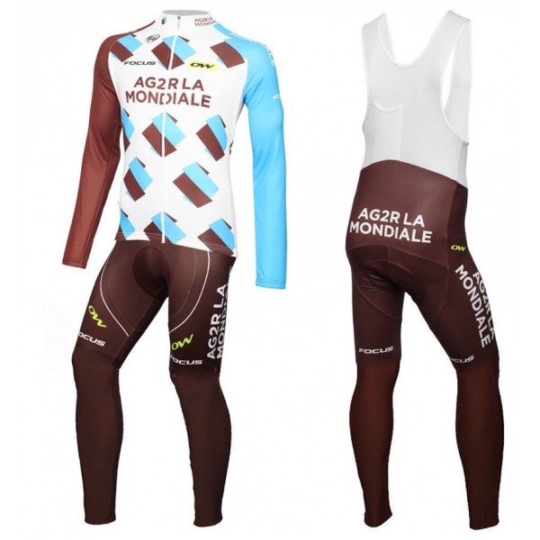 2016 Team Ag2r Fahrradbekleidung Satz Radtrikot Langarm+Lang Trägerhose XHEN584