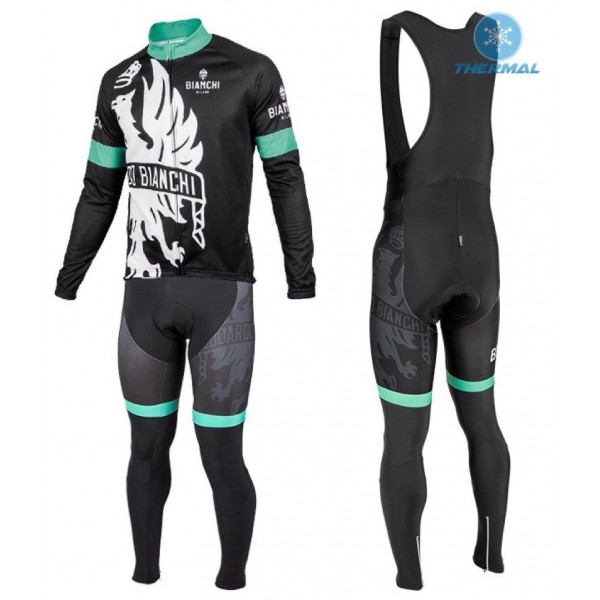 2016 Bianchi Milano Sorisole Schwarz-Grün thermisch Fahrradbekleidung Satz Radtrikot Langarm+Lang Trägerhose PAVN847