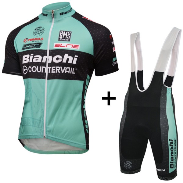 2016 Bianchi Countervail Fahrradbekleidung Satz Fahrradtrikot Kurzarm Trikot und Kurz Trägerhose AUCN813