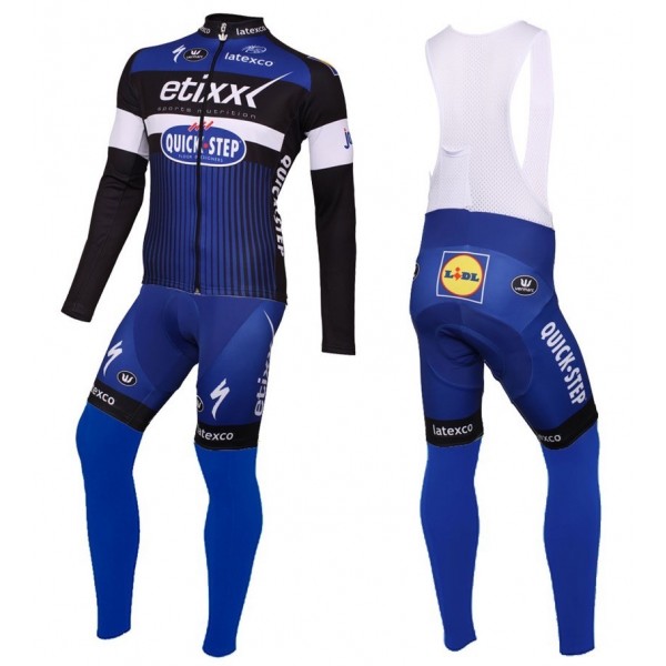 2016 Etixx-Quick Step Blau Fahrradbekleidung Satz Radtrikot Langarm+Lang Trägerhose KSCM687