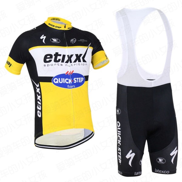 2016 ETIXX-QUICK STEP Fahrradbekleidung Satz Fahrradtrikot Kurzarm Trikot und Kurz Trägerhose Gelb YSRW982