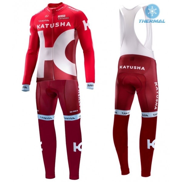 2016 Team Katusha thermisch Fahrradbekleidung Satz Radtrikot Langarm+Lang Trägerhose YPND885