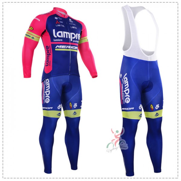 2016 Lampre Merida Fahrradbekleidung Radtrikot Satz Langarm und Lange Trägerhose FUHT358