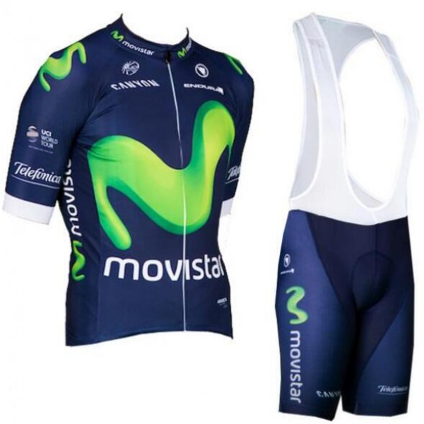 2016 Movistar Fahrradbekleidung Satz Fahrradtrikot Kurzarm Trikot und Kurz Trägerhose ELLK775