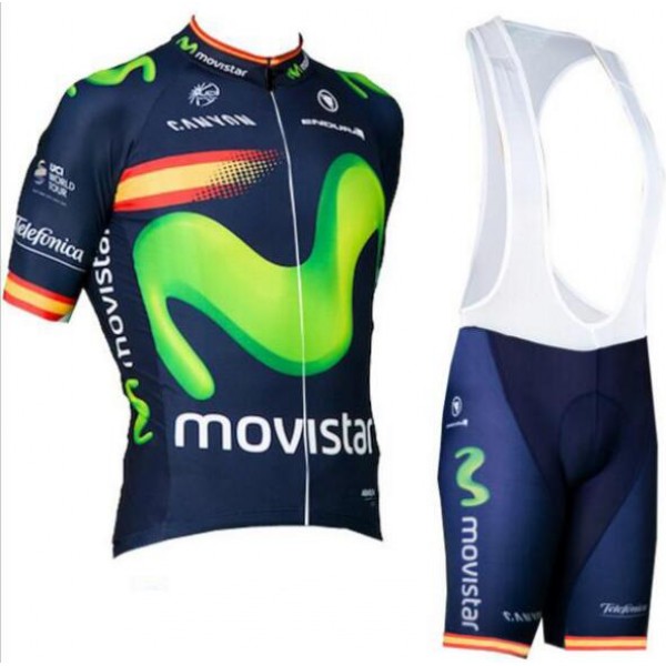 2016 Movistar Fahrradbekleidung Satz Fahrradtrikot Kurzarm Trikot und Kurz Trägerhose 02 ZZKL126