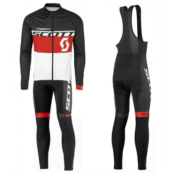 2016 Scott Team Schwarz-Rot-Weiß Fahrradbekleidung Satz Radtrikot Langarm+Lang Trägerhose JXHV848