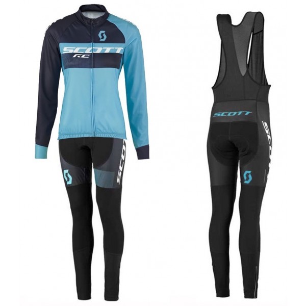 2016 Scott RC Schwarz-Blau Damen Fahrradbekleidung Satz Radtrikot Langarm+Lang Trägerhose PIWS309