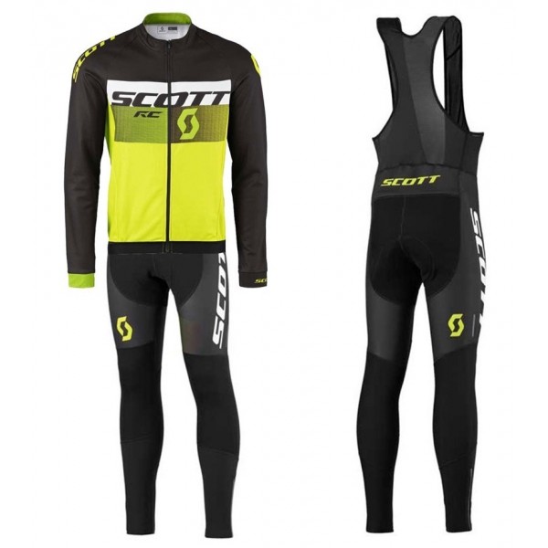 2016 Scott RC Schwarz-Weiß-Grün Fluo Fahrradbekleidung Satz Radtrikot Langarm+Lang Trägerhose UDST694