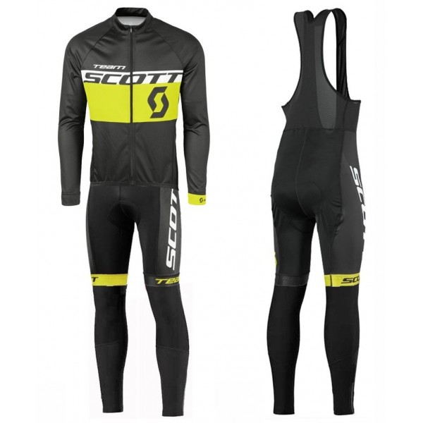 2016 Scott Team Schwarz-Gelb Fahrradbekleidung Satz Radtrikot Langarm+Lang Trägerhose UJYT260