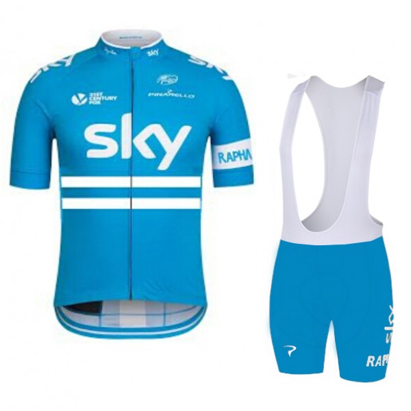 2016 SKY Blau Fahrradbekleidung Satz Fahrradtrikot Kurzarm Trikot und Kurz Trägerhose CPFE983