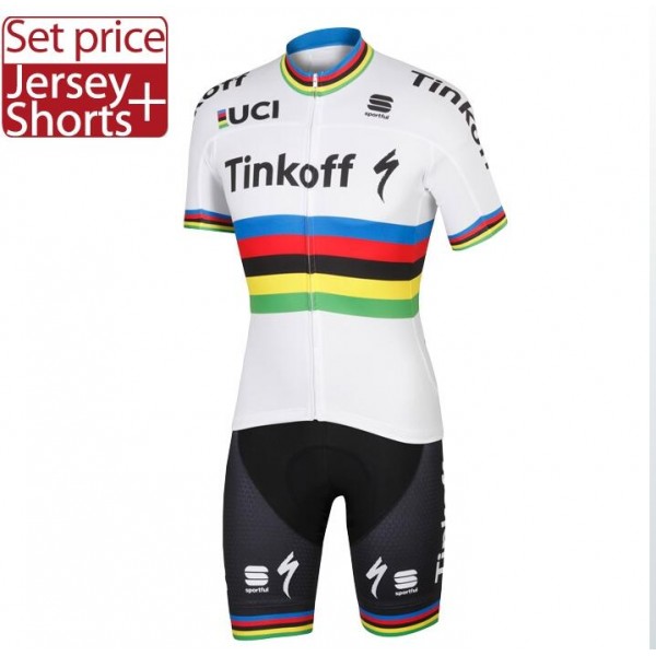 2016 TINKOFF World Champion Radbekleidung Radtrikot Kurzarm und Fahrradhosen Kurz QOBB320