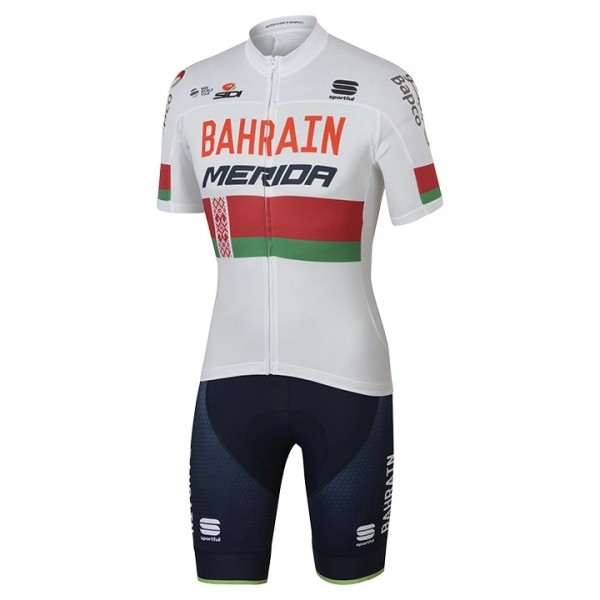 BAHRAIN-MERIDA Weiß Russian Fahrradbekleidung Satz Radtrikot Kurzarm+Kurz Radhose 2017 206LEQJ