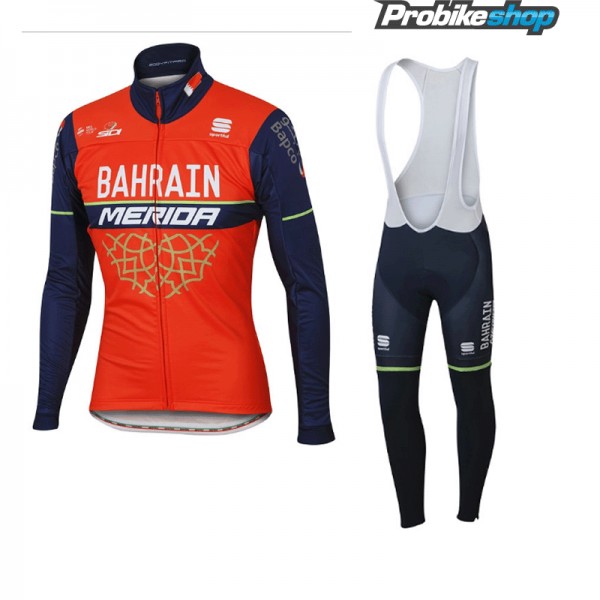 BAHRAIN-MERIDA Fahrradbekleidung Satz Radtrikot Langarm+Lang Trägerhose 2017 351XPNL