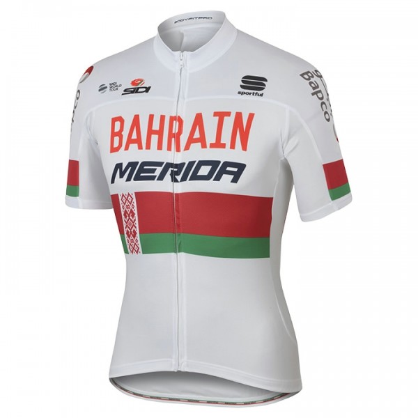 BAHRAIN-MERIDA Weiß Russian Meister Radtrikot Kurzarm 2017 555QLJD