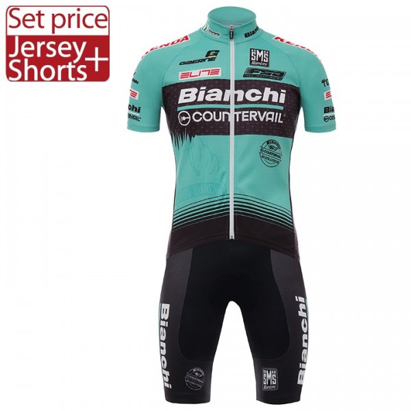 2017 Bianchi Countervail Fahrradbekleidung Satz Radtrikot Kurzarm+Kurz Radhose 973KYFQ