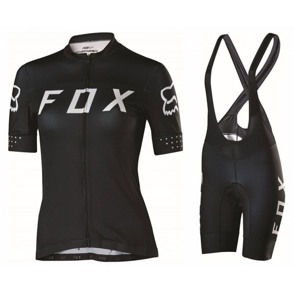 2017 Team FOX Damen Schwarz Weiß Fahrradbekleidung Satz Radtrikot Kurzarm+Kurz Trägerhose 766OZRW