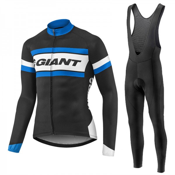 2017 Giant Blau Schwarz Fahrradbekleidung Satz Radtrikot Langarm+Lang Trägerhose 142YJXQ