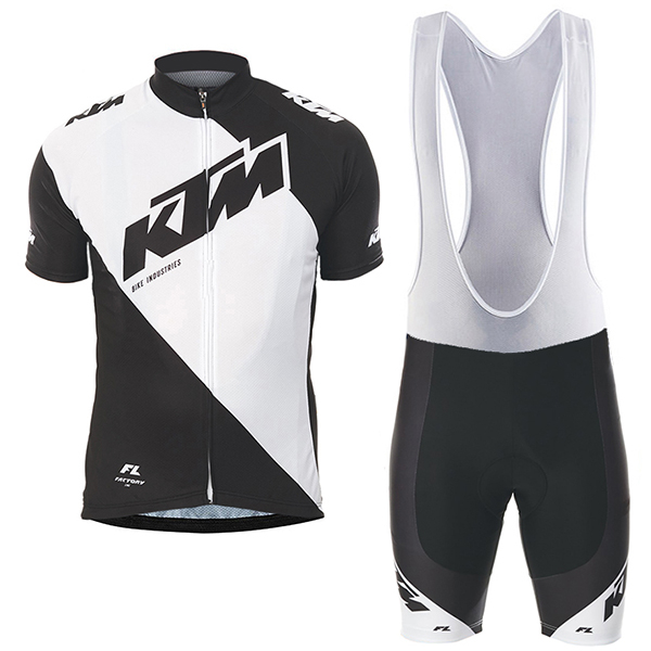 2017 KTM Fahrradbekleidung Satz Radtrikot Kurzarm+Kurz Trägerhose Weiß Schwarz 705HBRH