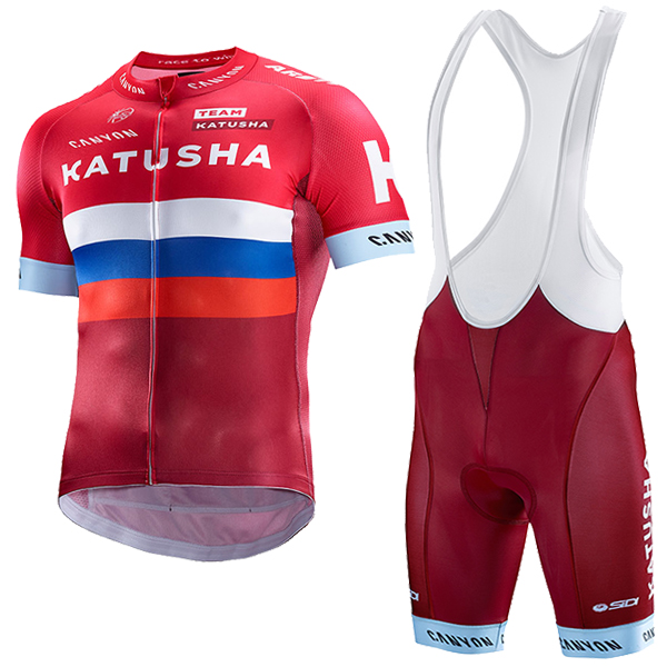 Katusha 2017 Fahrradbekleidung Satz Radtrikot Kurzarm+Kurz Trägerhose 131IOCA