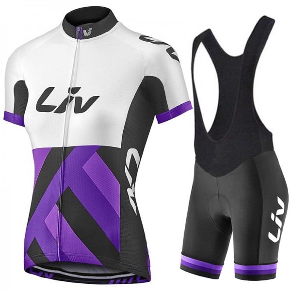 2017 Liv Damen Weiß-lila Fahrradbekleidung Satz Radtrikot Kurzarm+Kurz Trägerhose 822CRLA