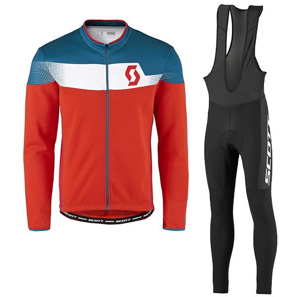 2017 Scott Rc Blau Rot Fahrradbekleidung Satz Radtrikot Langarm+Lang Trägerhose 983FXHK