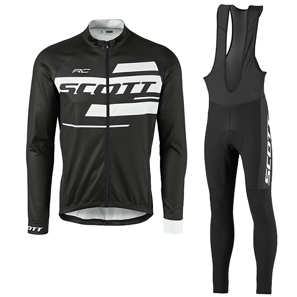 2017 Scott Rc Schwarz-Weiß Fahrradbekleidung Satz Radtrikot Langarm+Lang Trägerhose 999KKER