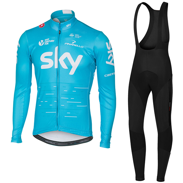 Sky Pro 2017 Blau Fahrradbekleidung Satz Radtrikot Langarm+Lang Trägerhose 221APFK