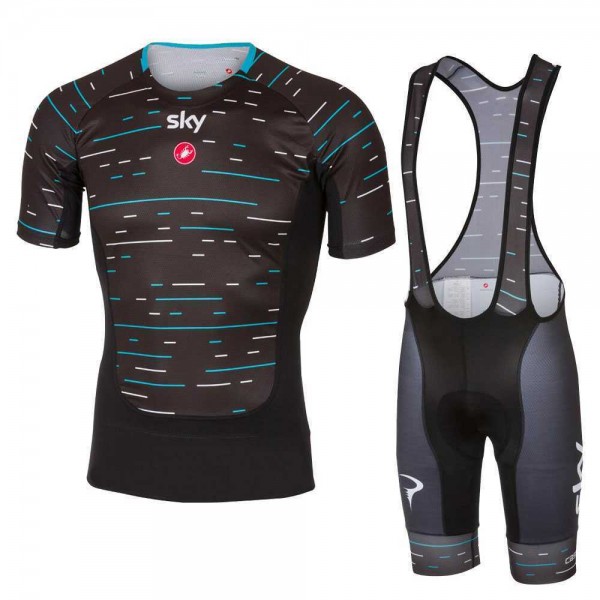 Sky Pro 2017 Prosecco Fahrradbekleidung Satz Radtrikot Kurzarm+Kurz Trägerhose Schwarz 596NDVA