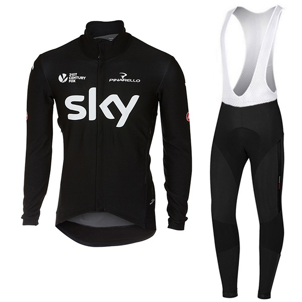 Sky Pro Schwarz 2017 Gabba Fahrradbekleidung Satz Radtrikot Langarm+Lang Trägerhose 951FZNH