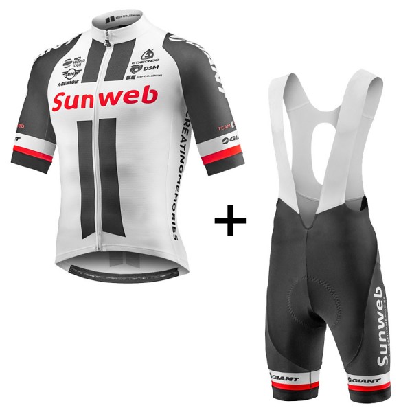 2017 Sunweb Pro Weiß Fahrradbekleidung Satz Radtrikot Kurzarm+Kurz Trägerhose 163GXNM