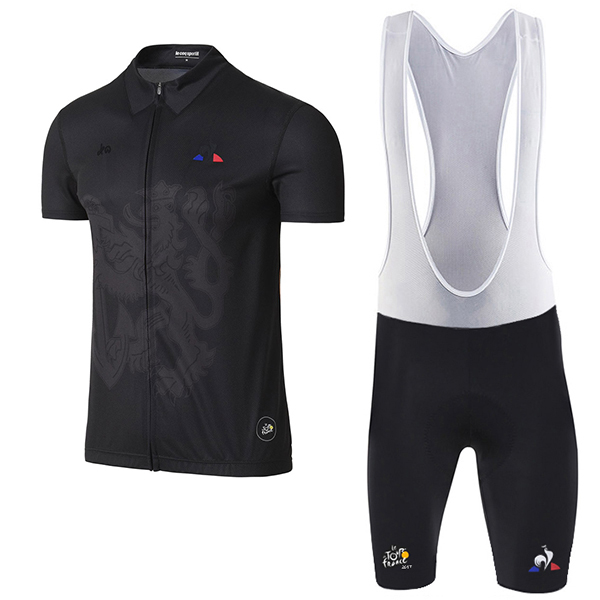 2017 Tour de France Schwarz Fahrradbekleidung Satz Radtrikot Kurzarm+Kurz Trägerhose 131ODFO